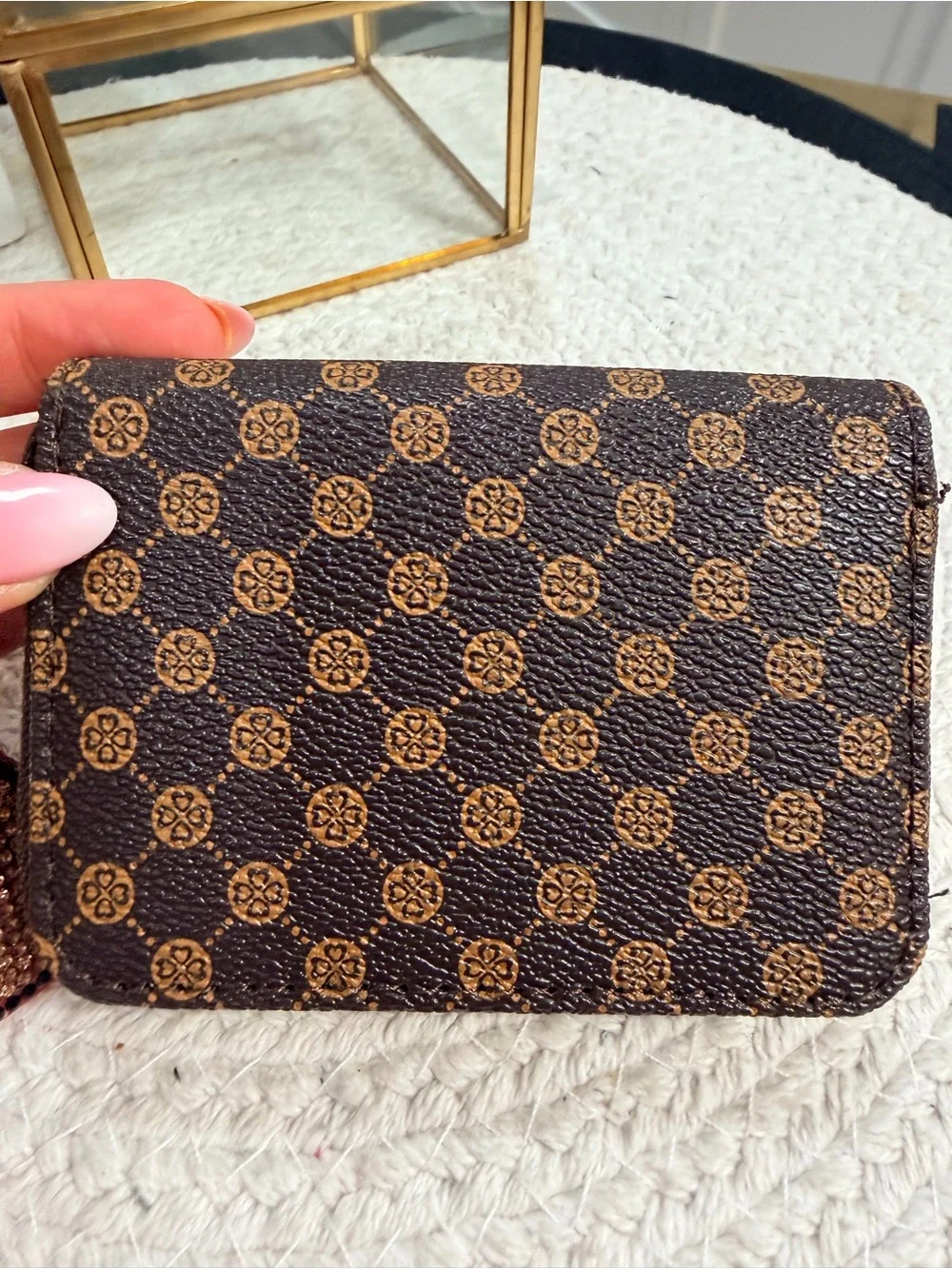 Brown Monogram Accordion Zippy Card Wallet + Rhinestone Lipstick Bag Charm